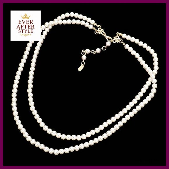 Double Strand Pearl Necklace Earring Set Classic Elegant Adjustable Layered - Picture 4 of 7